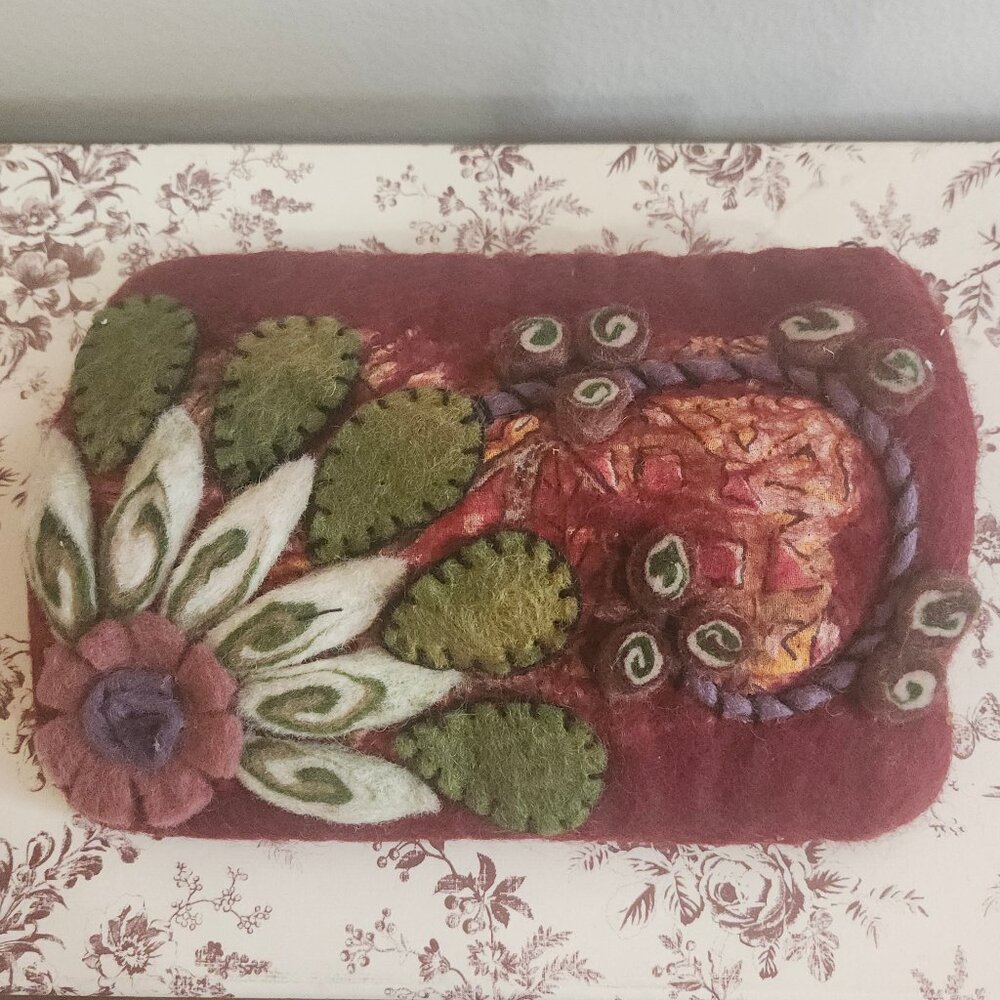 Rising Tide Handcrafted Wool Flower Pouch Clutch Wristlet Applique Stitched